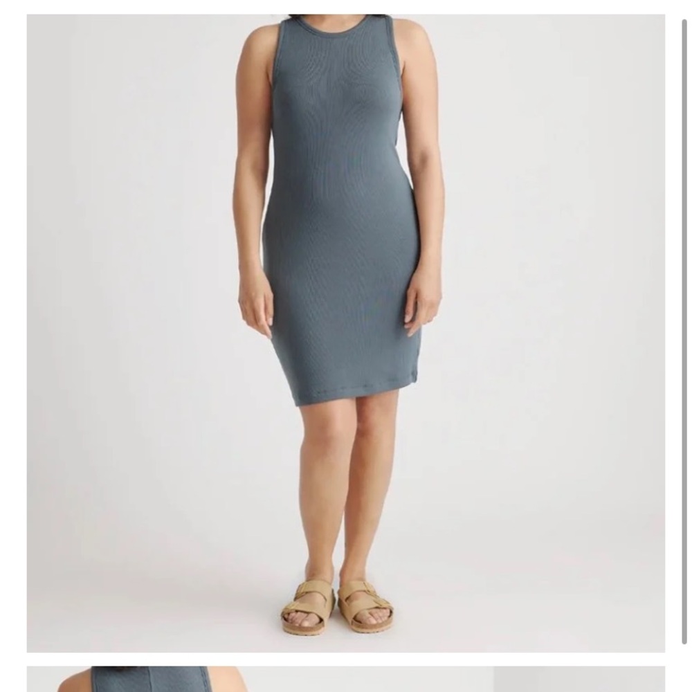 Quince Tencel Rib Knit Sleeveless Mini Dress dark olive S